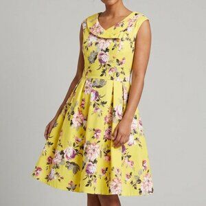 ModCloth by Ixiah Yellow Retro Floral Swing Dress with Pockets